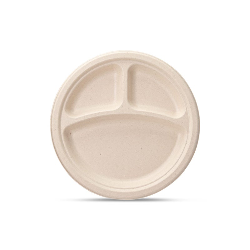 GUSTO [9 Inch - 125 Count Heavy-Duty 100% Compostable Plates, 3 Compartment Eco-Friendly, Kraft Disposable Sugarcane Paper Plates - Brown Unbleached (Formerly Comfy Package) - Image 2